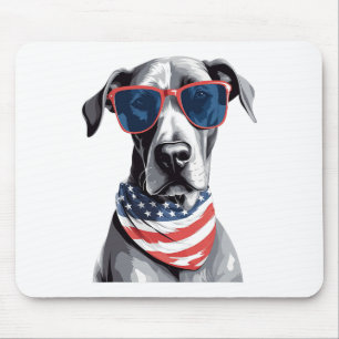Great Dane With Patriotic Usa Flag American Indepe Mouse Pad