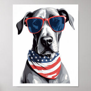 Great Dane With Patriotic Usa Flag American Indepe Poster