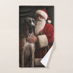 Great Dane With Santa Claus Festive Christmas Bath Towel Set