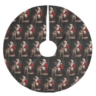 Great Dane With Santa Claus Festive Christmas  Brushed Polyester Tree Skirt