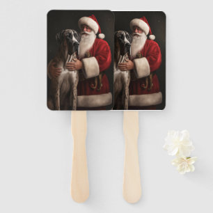 Great Dane With Santa Claus Festive Christmas  Hand Fan