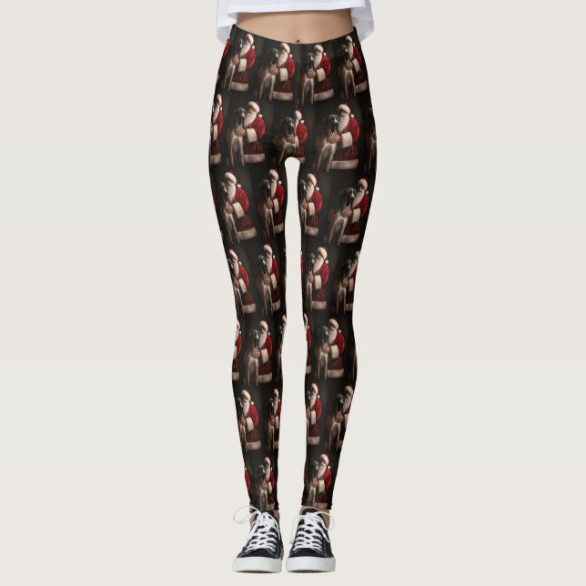 Great Dane With Santa Claus Festive Christmas  Leggings (Front)