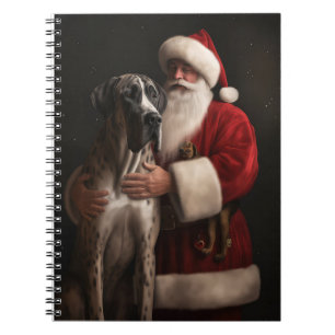 Great Dane With Santa Claus Festive Christmas  Notebook