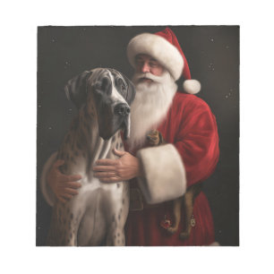 Great Dane With Santa Claus Festive Christmas  Notepad