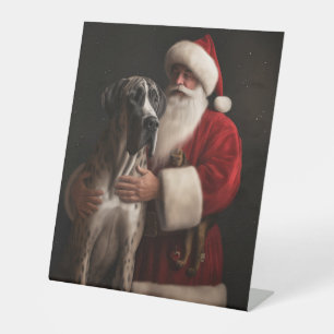 Great Dane With Santa Claus Festive Christmas Pedestal Sign