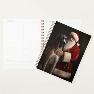 Great Dane With Santa Claus Festive Christmas  Planner