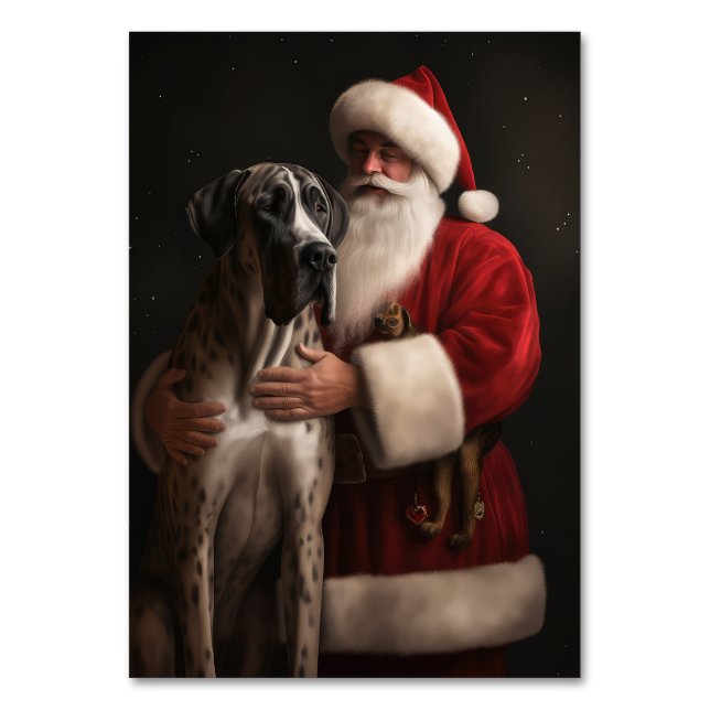 Great Dane With Santa Claus Festive Christmas  Table Number (Front)