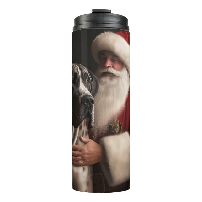 Great Dane With Santa Claus Festive Christmas  Thermal Tumbler (Front)