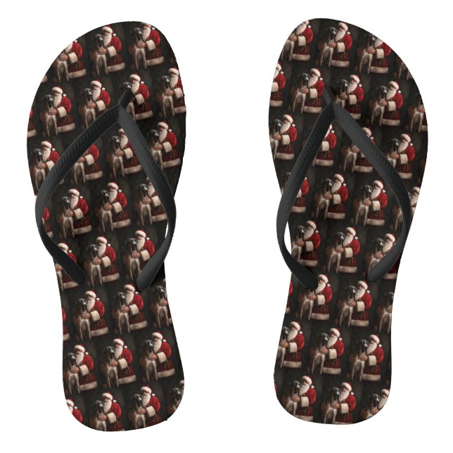 Great Dane With Santa Claus Festive Christmas  Thongs (Footbed)