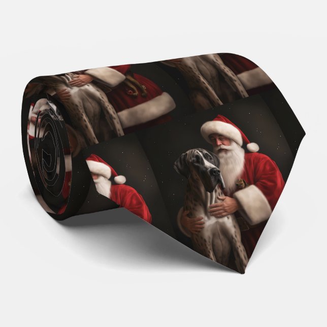 Great Dane With Santa Claus Festive Christmas  Tie (Rolled)