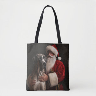 Great Dane With Santa Claus Festive Christmas  Tote Bag
