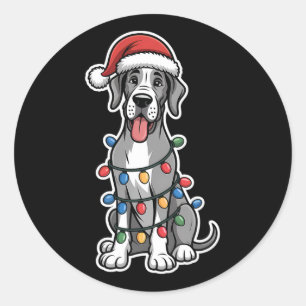 Great Dane Wrapped In Christmas Lights Classic Round Sticker