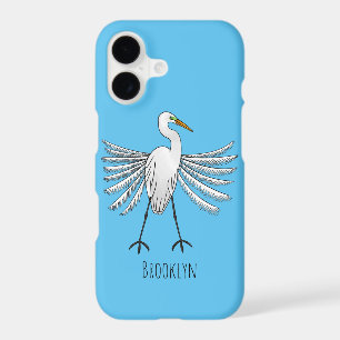 Great egret bird cartoon illustration 
