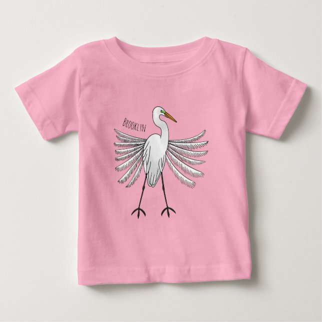Great egret bird cartoon illustration  baby T-Shirt (Front)