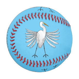 Great egret bird cartoon illustration baseball