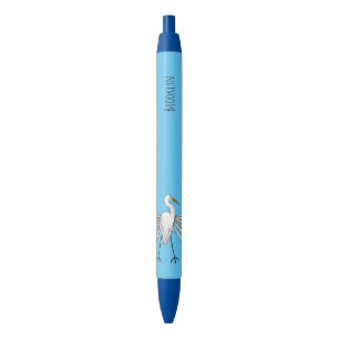 Great egret bird cartoon illustration black ink pen
