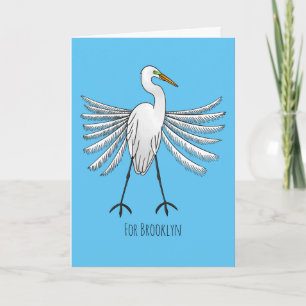 Great egret bird cartoon illustration card