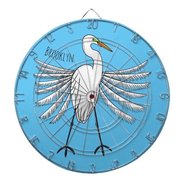 Great egret bird cartoon illustration dartboard (Front)