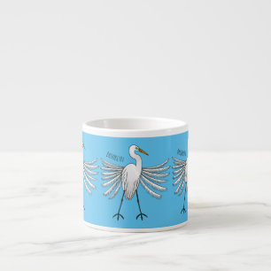 Great egret bird cartoon illustration  espresso cup