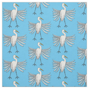 Great egret bird cartoon illustration fabric
