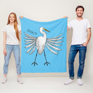 Great egret bird cartoon illustration  fleece blanket