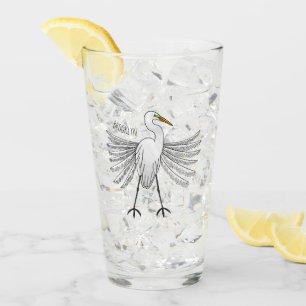 Great egret bird cartoon illustration  glass