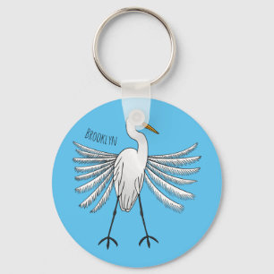Great egret bird cartoon illustration  key ring