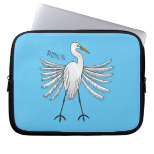 Great egret bird cartoon illustration laptop sleeve