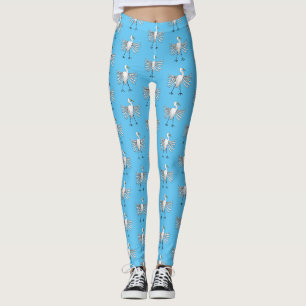 Great egret bird cartoon illustration leggings