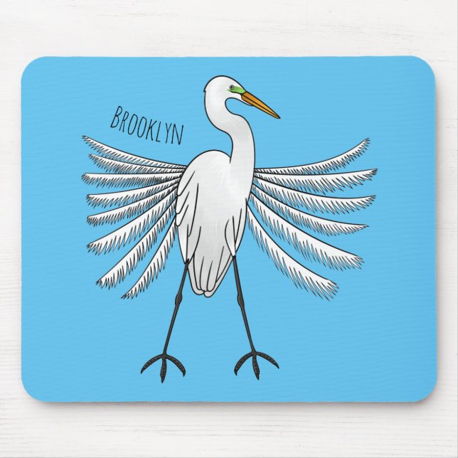 Great egret bird cartoon illustration  mouse pad (Front)
