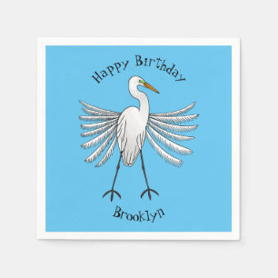 Great egret bird cartoon illustration napkin