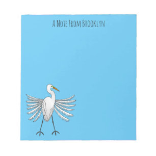 Great egret bird cartoon illustration notepad