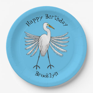 Great egret bird cartoon illustration paper plate