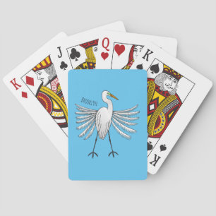 Great egret bird cartoon illustration playing cards