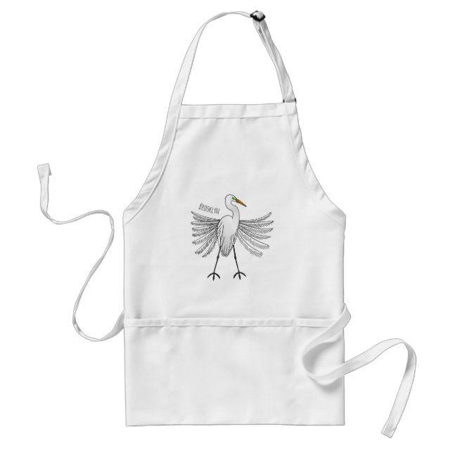 Great egret bird cartoon illustration   standard apron (Front)