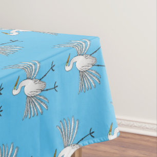 Great egret bird cartoon illustration tablecloth