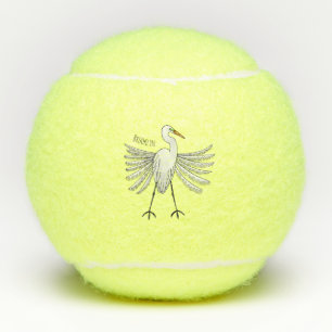 Great egret bird cartoon illustration tennis balls