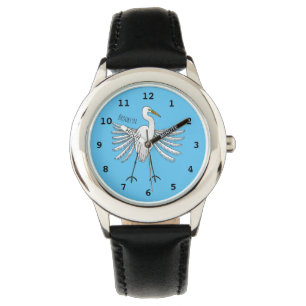 Great egret bird cartoon illustration watch