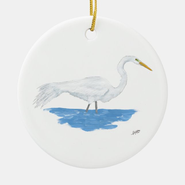 Great Egret Ceramic Ornament (Front)