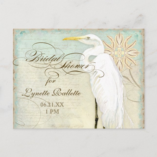 Great Egret Coastal Beach - Bridal Shower Postcard (Front)