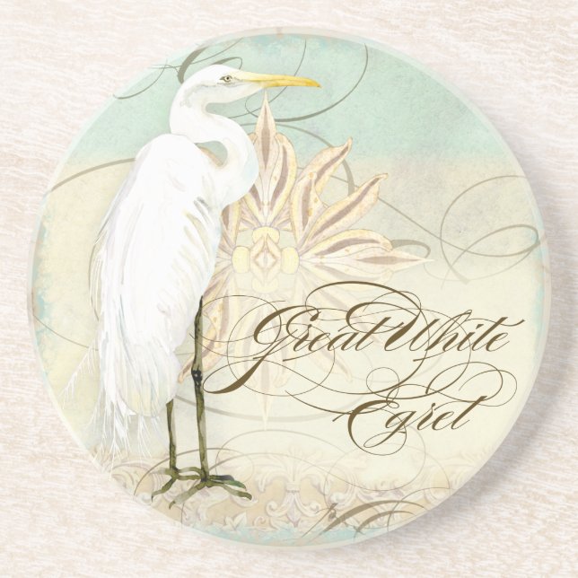 Great Egret Coastal Beach - Home Decor Coasters (Front)