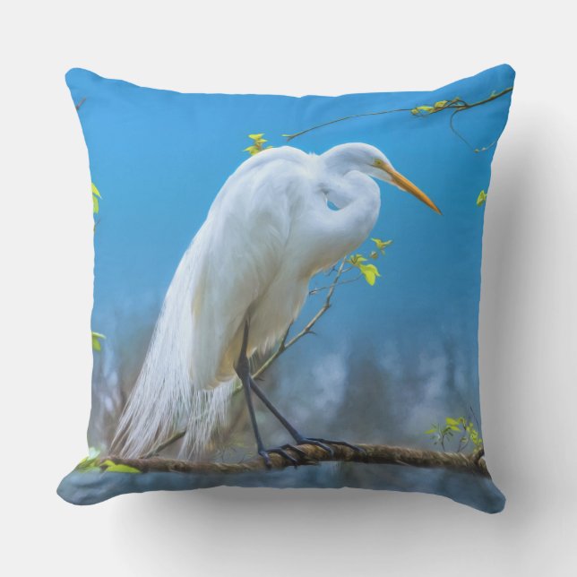 Great Egret in a Tree Cushion (Front)