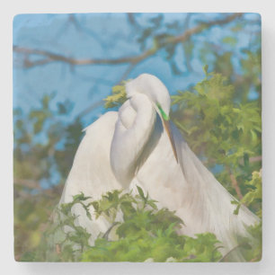 Great Egret in Motherhood Moment Stone Coaster