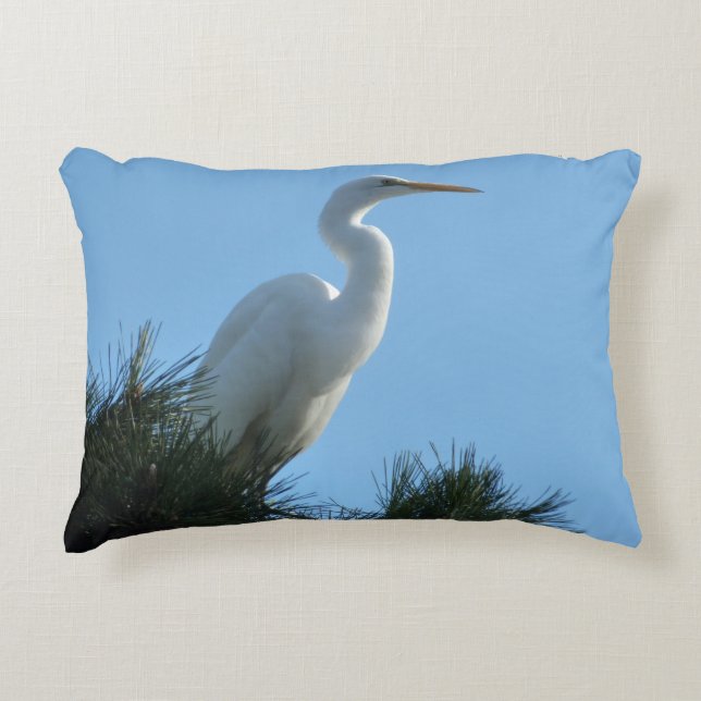 Great Egret in Sunny Florida Decorative Cushion (Front)