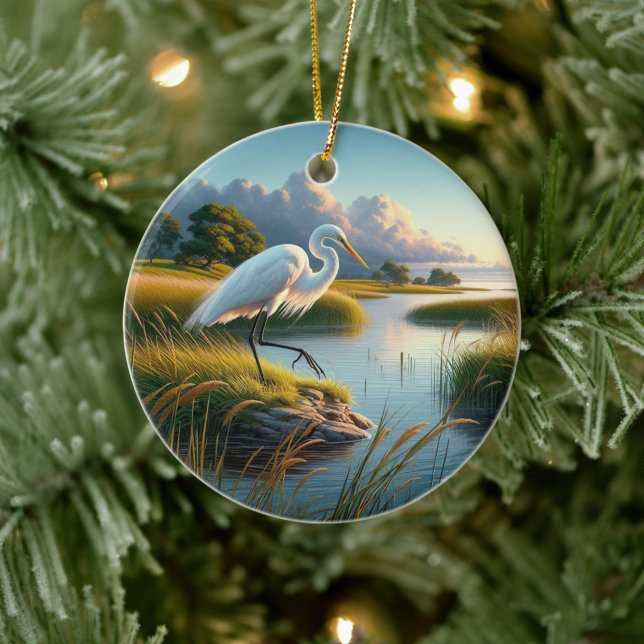Great Egret Keepsake Ceramic Ornament (Creator Uploaded)