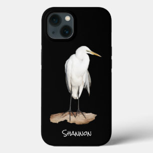 Great Egret on black, personalised iPhone 13 Case
