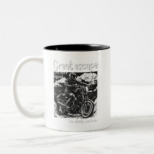 great escape, motorcycle Two-Tone coffee mug