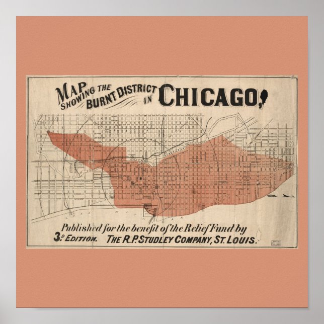 Great fire of Chicago map Poster (Front)
