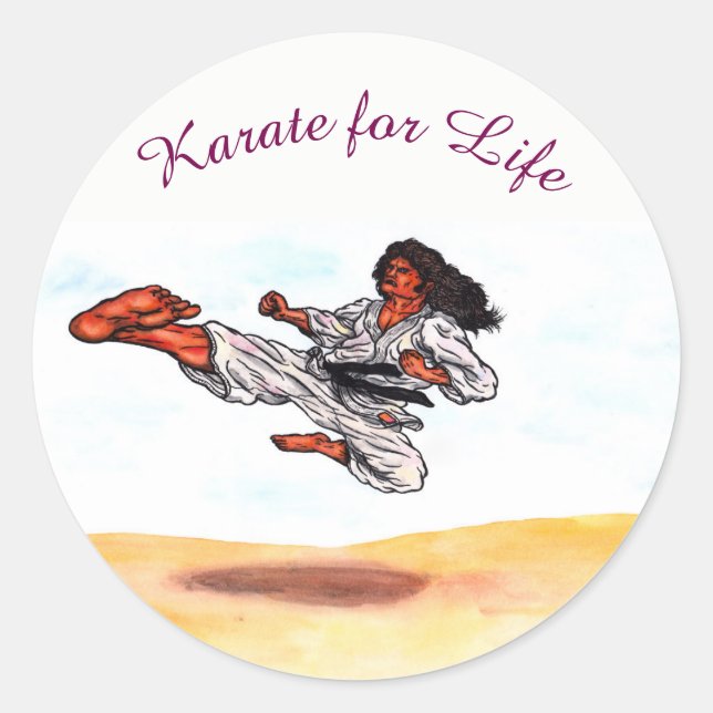 great flying karate master kick classic round sticker (Front)