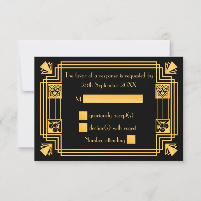 Great Gatsby 1920s Art Deco Wedding RSVP (Front)